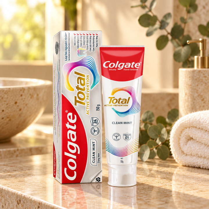 Colgate Total Active Prevention+ Clean Gel Toothpaste 150g — lifestyle image 2