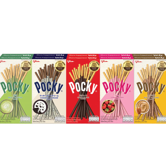 Glico Pocky Double Happiness Set – 10 Packs Assorted Flavors: Chocolate, Strawberry, Cookies & Cream, Matcha Green Tea, Almond Crush