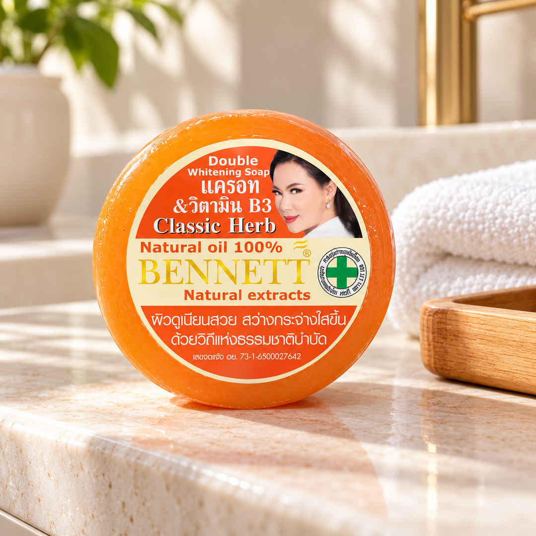Bennett Classic Herb Carrot & Vitamin B3 Cleansing Soap — 160 g — bathroom setting