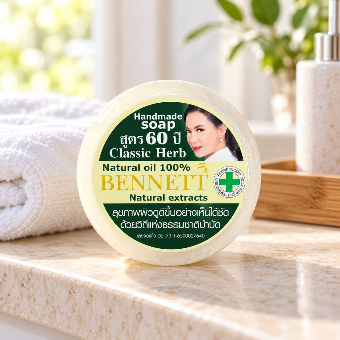 Bennett Classic Herb Handmade Cleansing Soap — 60-Year Formula — 160 g — bathroom setting