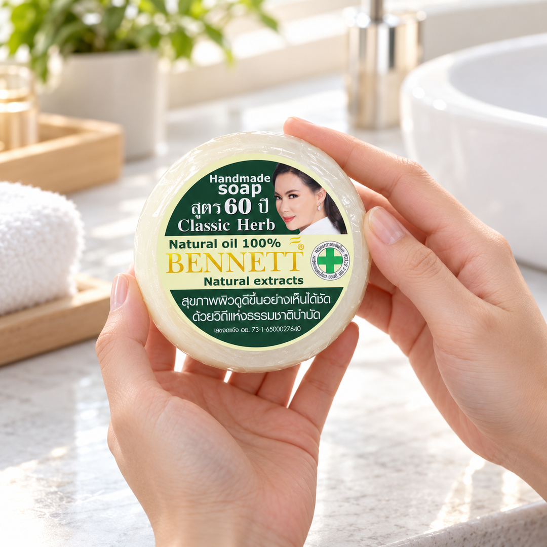 Bennett Classic Herb Handmade Cleansing Soap — 60-Year Formula — 160 g — held in hands