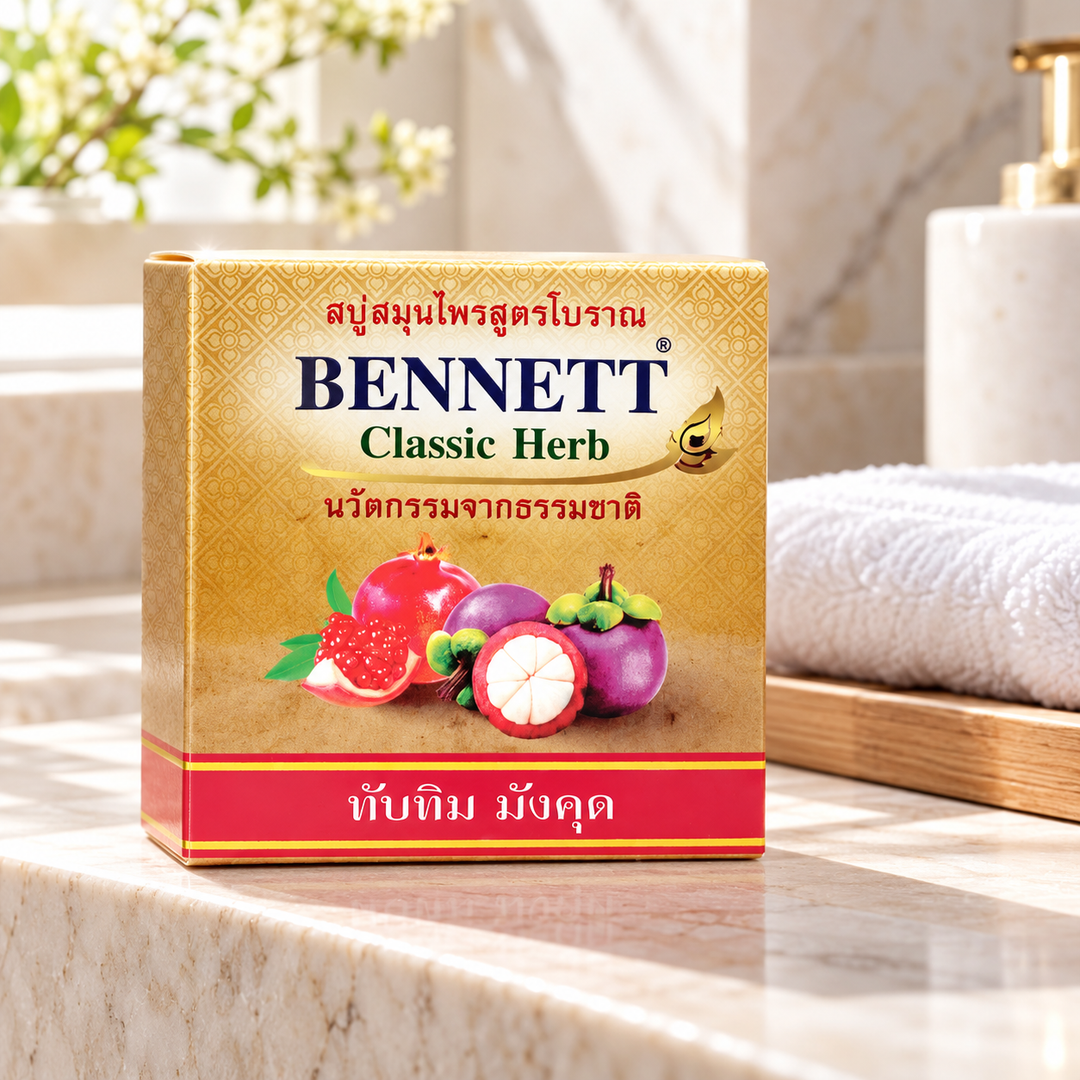Bennett Classic Herb Pomegranate & Mangosteen Cleansing Soap — 160 g — bathroom setting