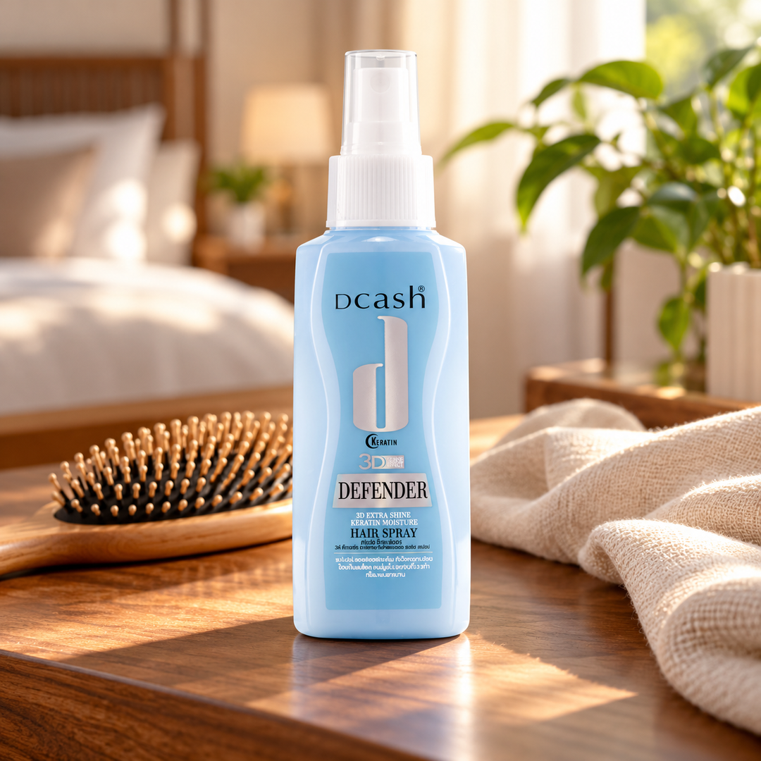 Dcash Defender 3D Extra Shine Keratin Moisture Hair Spray 90/200 ml — supporting product photograph; see selected option and pack quantity