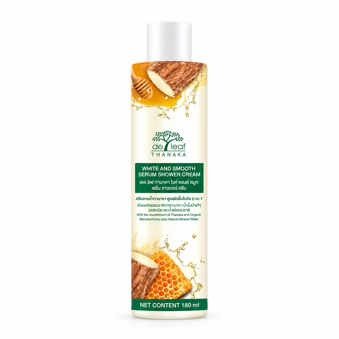 De Leaf Thanaka White & Smooth Serum Shower Cream 180 ml — 1 bottle on white