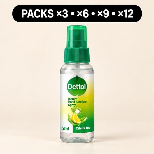 Dettol Hand Sanitizer Spray Citrus Tea + Vitamin E 50 ml — 3, 6, 9 or 12 Bottles — cover