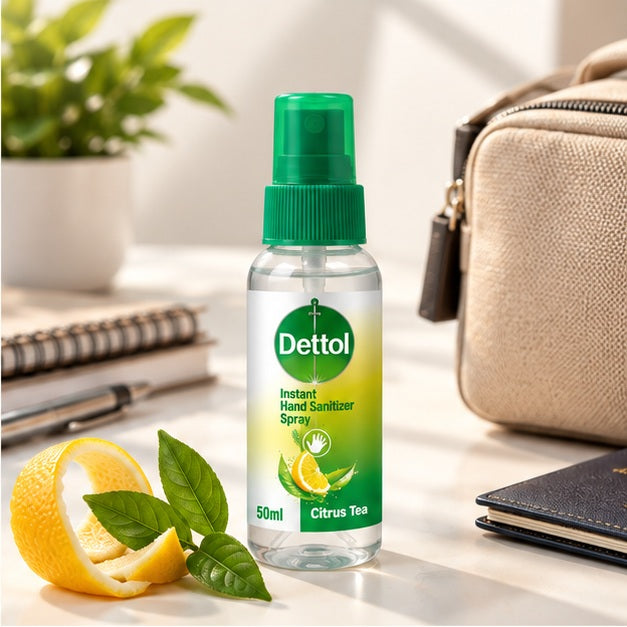 Dettol Hand Sanitizer Spray Citrus Tea + Vitamin E 50 ml — 3, 6, 9 or 12 Bottles — lifestyle