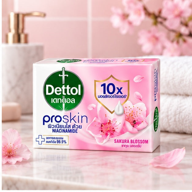 Dettol Proskin Replenishing Sakura Blossom Antibacterial Soap 105 g — 4, 8 or 12 Bars — lifestyle