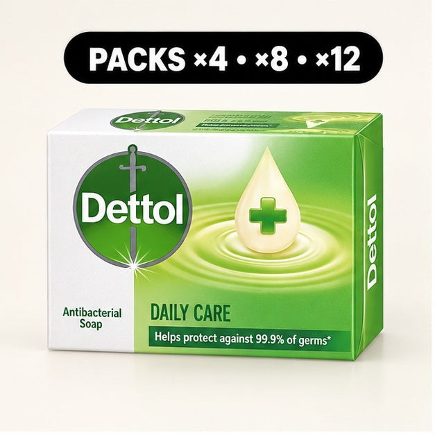 Dettol Daily Care Antibacterial Bar Soap 65 g — 4, 8 or 12 Bars — cover