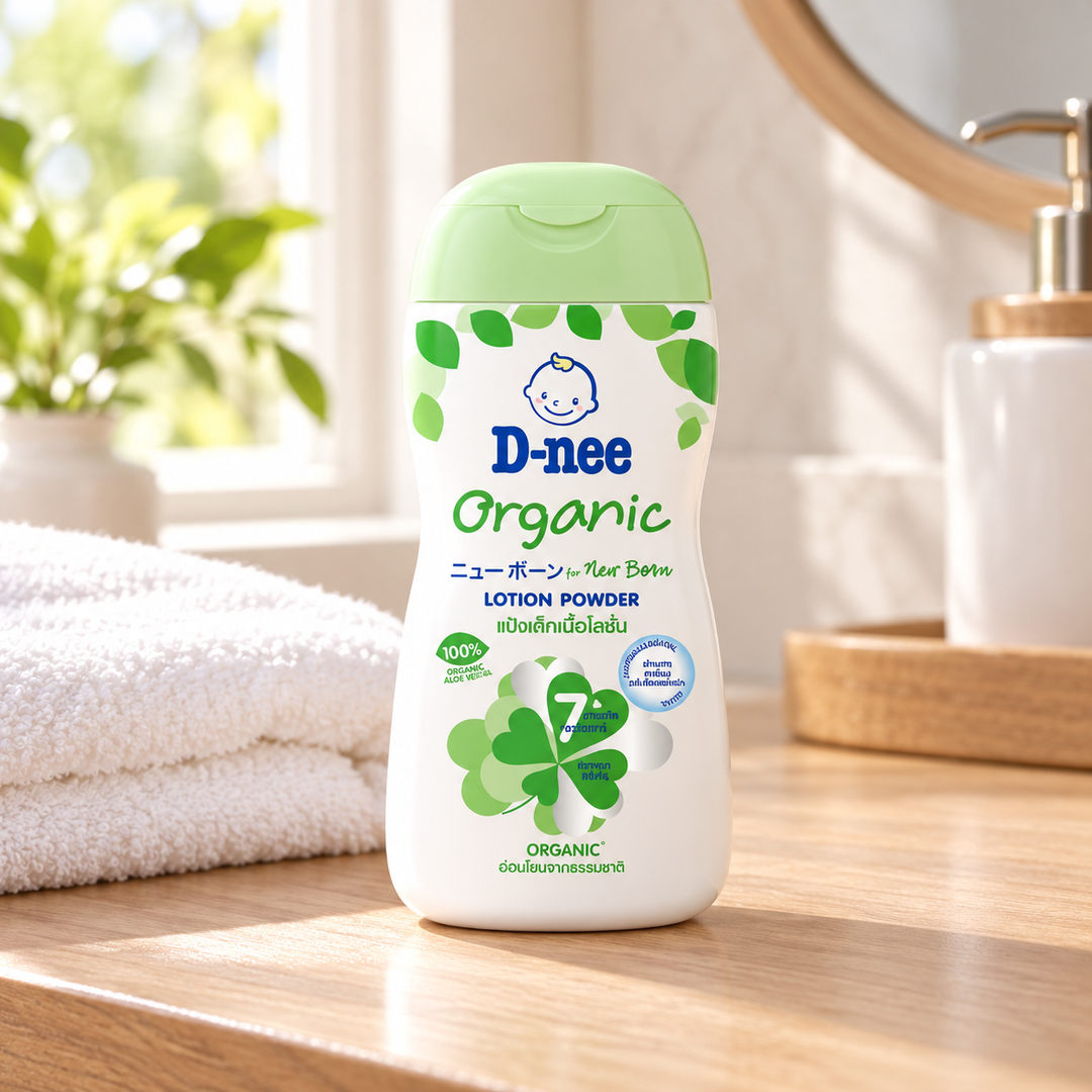D-nee Organic Baby Lotion Powder — 180 ml — supporting product photograph; see selected option and pack quantity