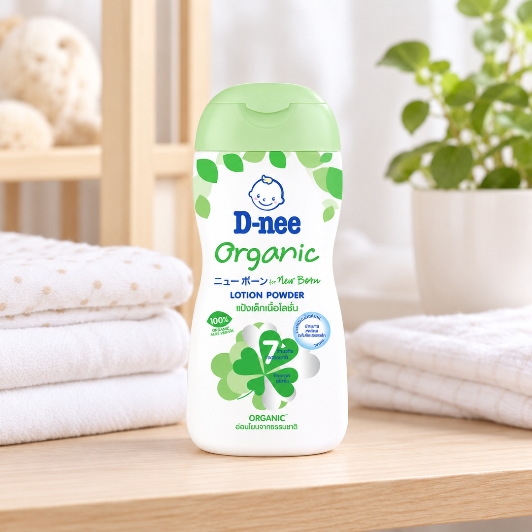 D-nee Organic Baby Lotion Powder — 180 ml — supporting product photograph; see selected option and pack quantity