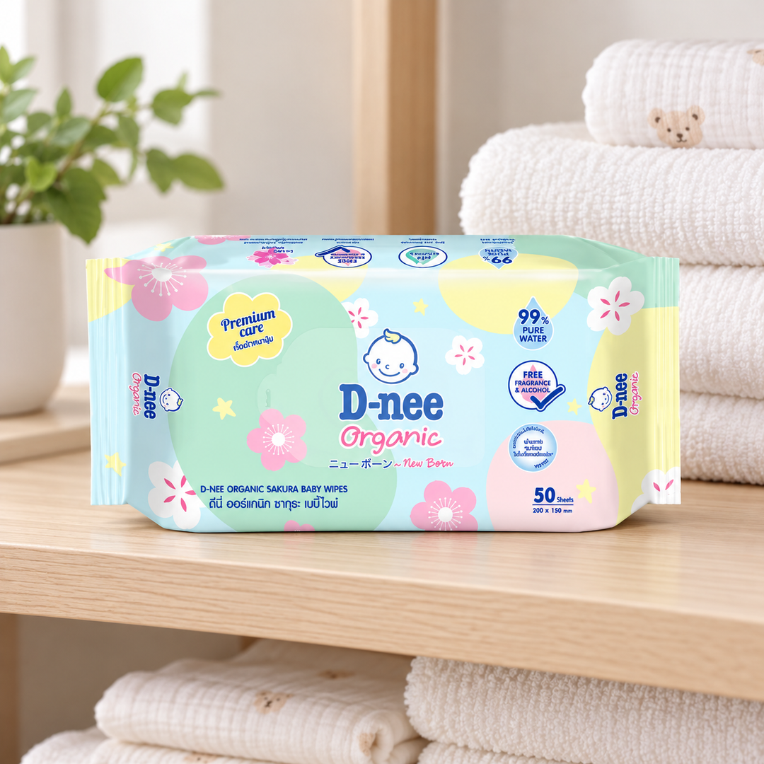 D-nee Organic Sakura Baby Wipes — 50 Sheets — supporting product photograph; see selected option and pack quantity