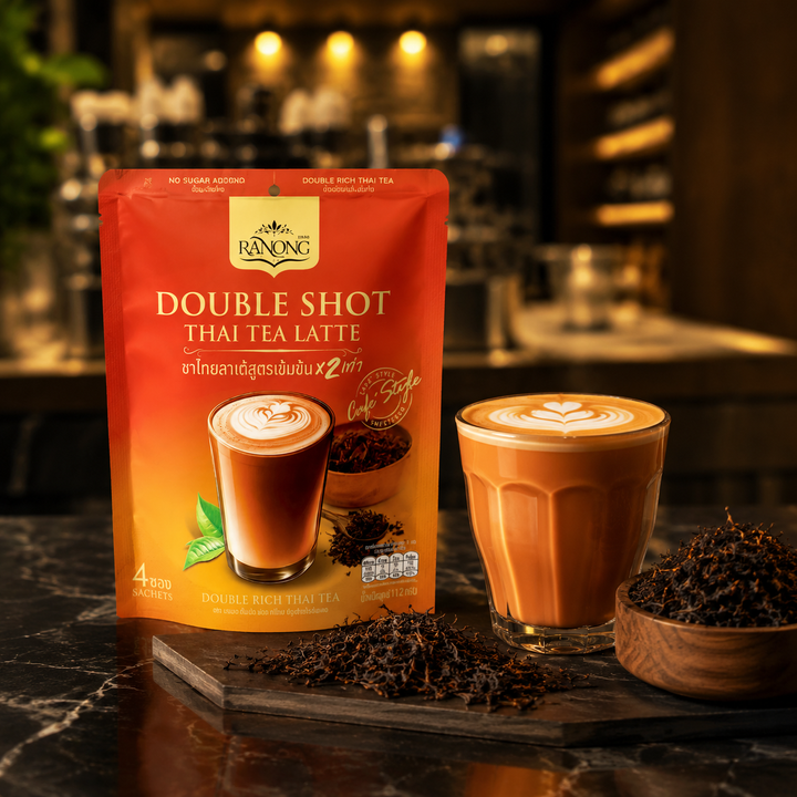 Ranong Double Shot Thai Tea Latte served over ice