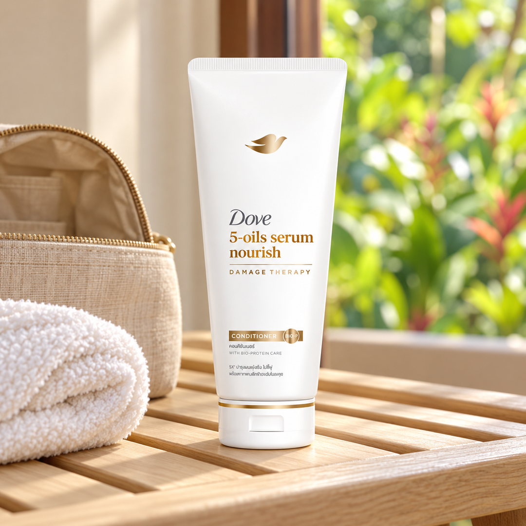Dove 5-Oils Serum Nourish Damage Therapy Conditioner 350 ml — single-unit lifestyle photograph