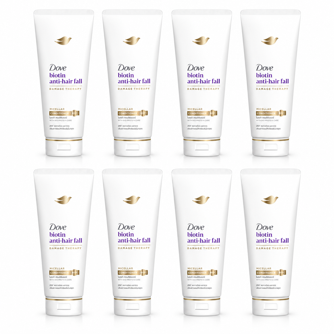 Dove Biotin Anti-Hair Fall Micellar Conditioner 350 ml — 8 tubes on white