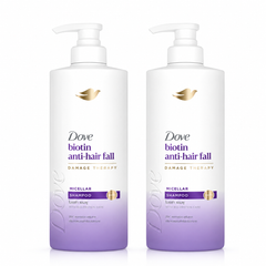 Dove Biotin Anti-Hair Fall Micellar Shampoo 380 ml — 2 bottles on white