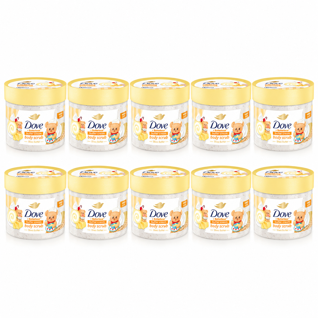 Dove Butter Cream Body Scrub 298 g — 10 jars on white