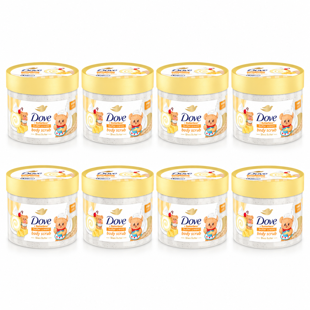 Dove Butter Cream Body Scrub 298 g — 8 jars on white