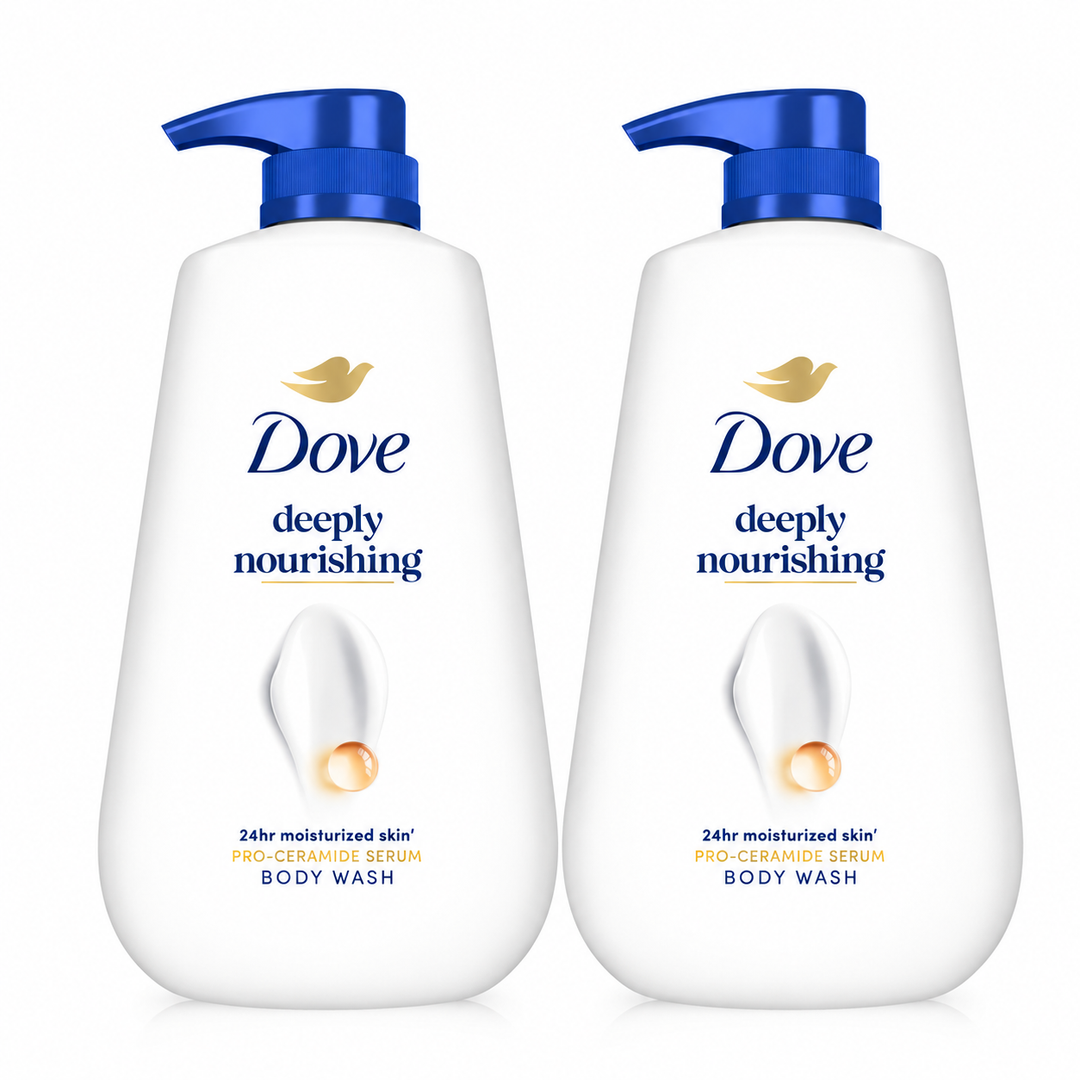 Dove Deeply Nourishing Body Wash 500 ml — 2 bottles on white