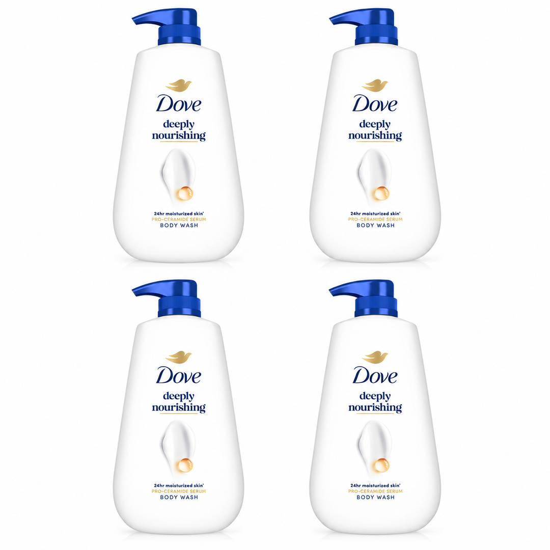 Dove Deeply Nourishing Body Wash 500 ml — 4 bottles on white
