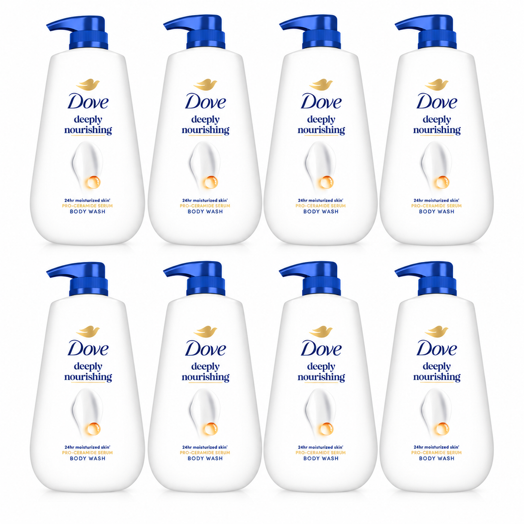 Dove Deeply Nourishing Body Wash 500 ml — 8 bottles on white