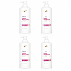 Dove Elastin Long & Thick Damage Therapy Shampoo 380 ml — 4 bottles on white
