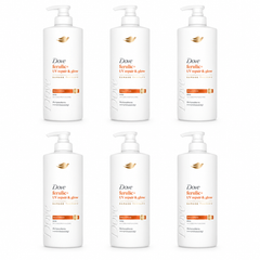 Dove Ferulic+ UV Repair & Glow Damage Therapy Shampoo 370 ml — 6 bottles on white