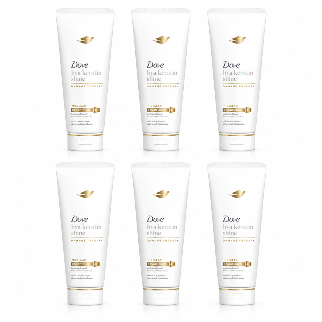 Dove Hya Keratin Shine Micellar Conditioner 350 ml — 6 tubes on white