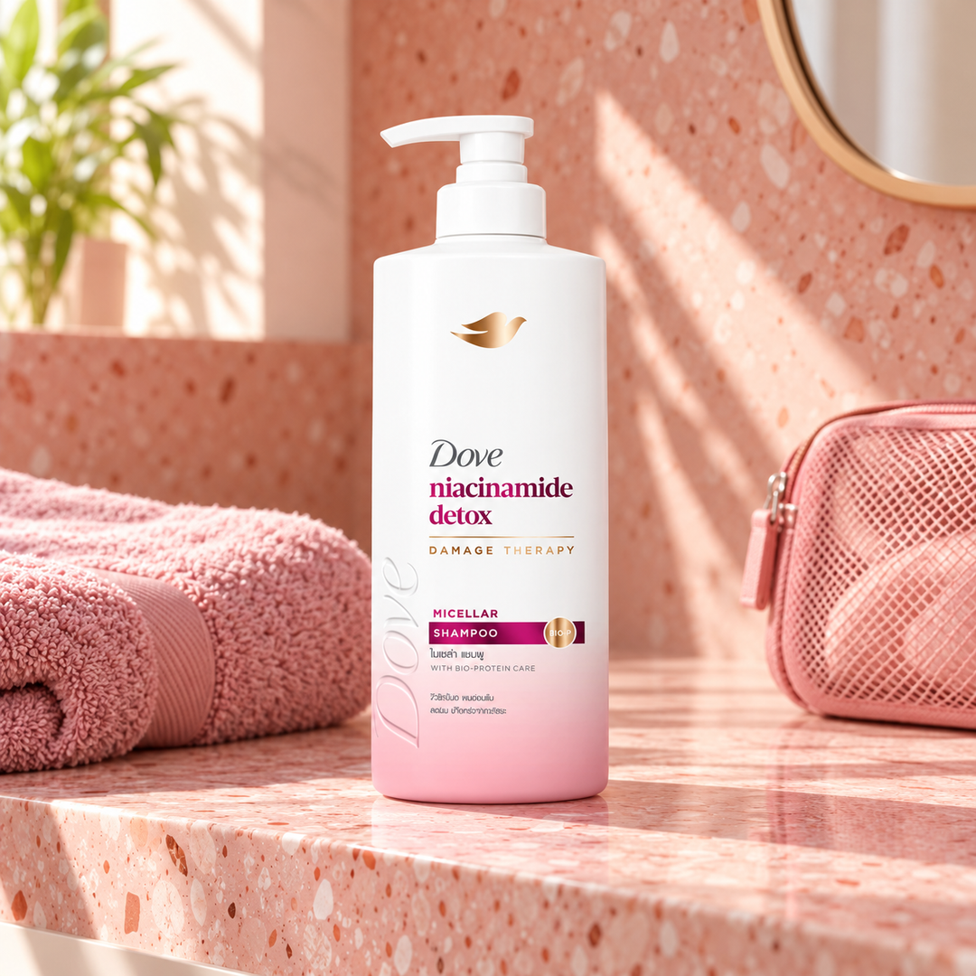 Dove Niacinamide Detox Micellar Shampoo 380 ml — single-unit lifestyle photograph