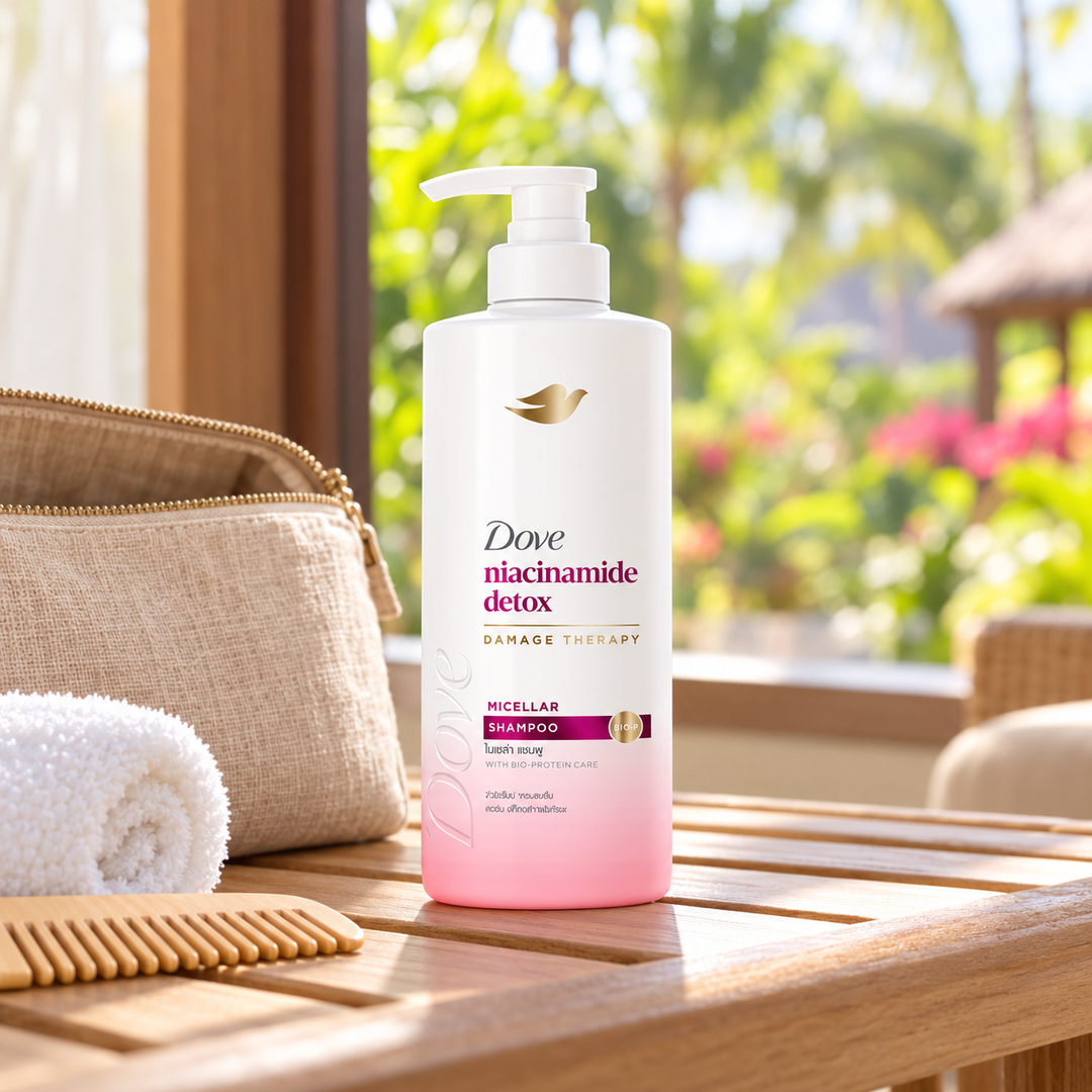 Dove Niacinamide Detox Micellar Shampoo 380 ml — single-unit lifestyle photograph