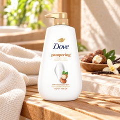 Dove Pampering Shea Butter & Vanilla Pro-Ceramide Serum Body Wash 500 ml — single-bottle lifestyle detail