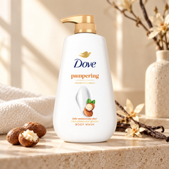 Dove Pampering Shea Butter & Vanilla Pro-Ceramide Serum Body Wash 500 ml — single-bottle lifestyle detail