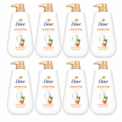 Dove Pampering Shea Butter & Vanilla Pro-Ceramide Serum Body Wash 500 ml — 8 bottles on white