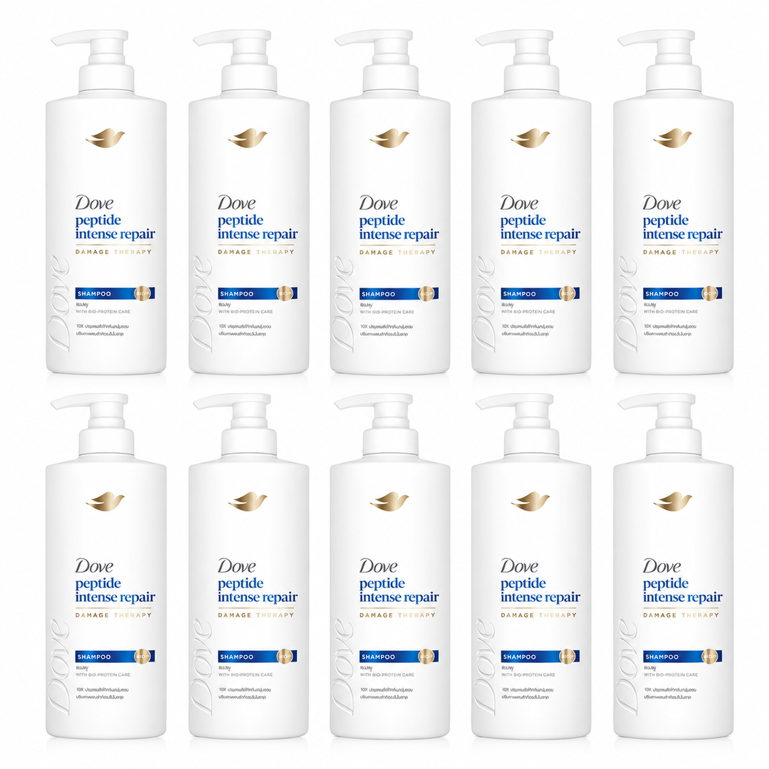 Dove Peptide Intense Repair Damage Therapy Shampoo 380 ml — 10 bottles on white