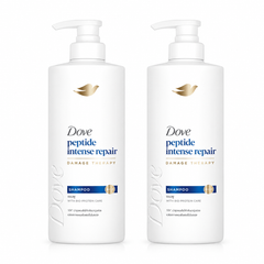Dove Peptide Intense Repair Damage Therapy Shampoo 380 ml — 2 bottles on white