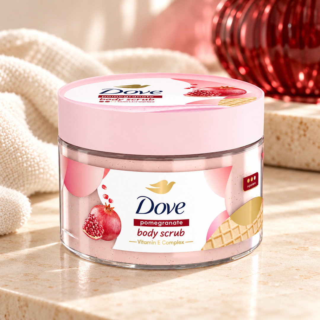 Dove Pomegranate Body Scrub with Vitamin E Complex 280 g — single-unit lifestyle photograph