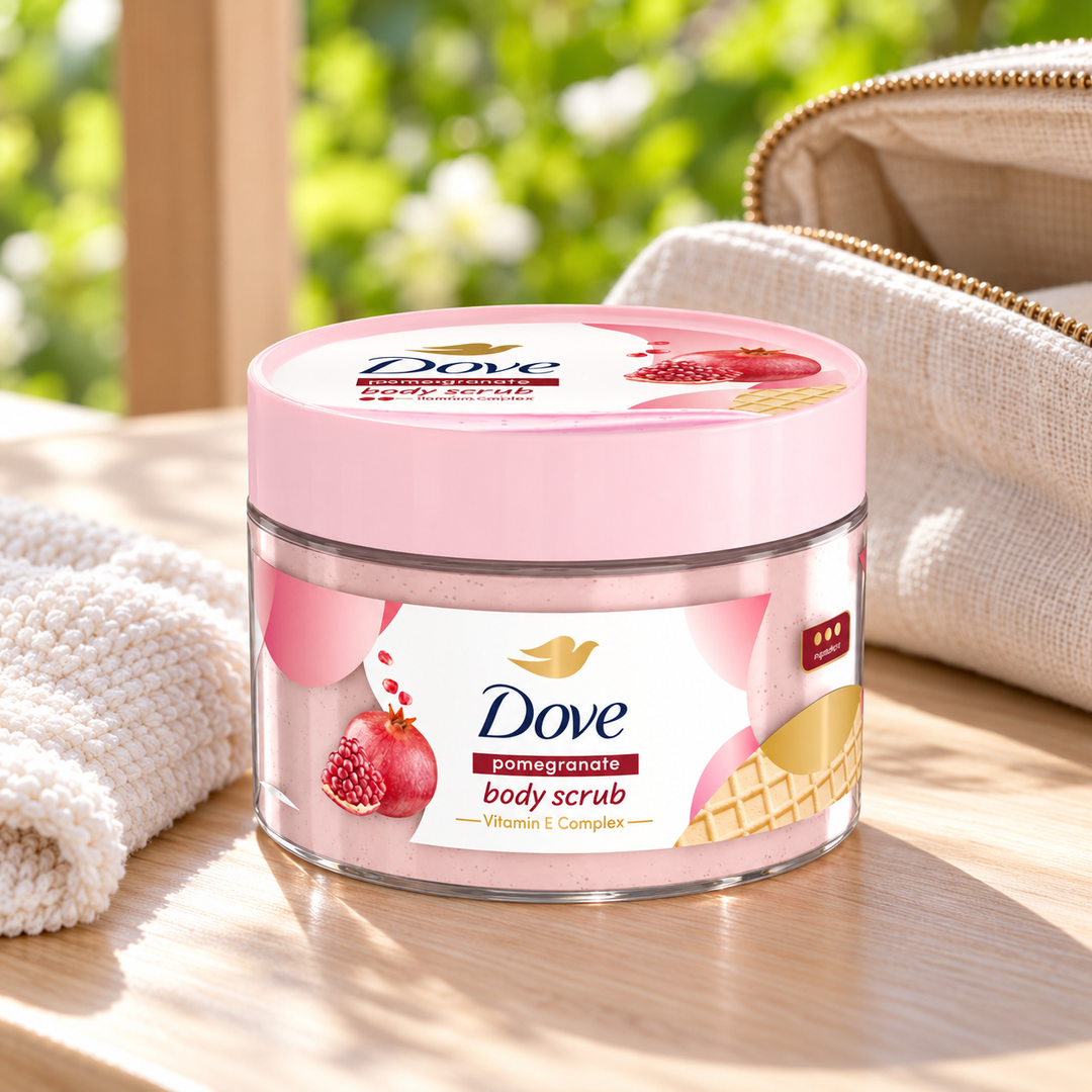 Dove Pomegranate Body Scrub with Vitamin E Complex 280 g — single-unit lifestyle photograph