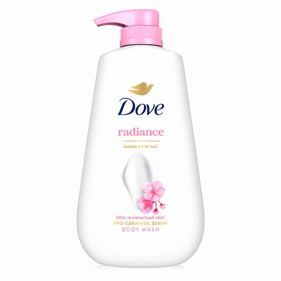 Dove Radiance Sakura & Pink Salt Pro-Ceramide Serum Body Wash 500 ml — 1 bottle on white