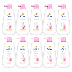 Dove Radiance Sakura & Pink Salt Pro-Ceramide Serum Body Wash 500 ml — 10 bottles on white