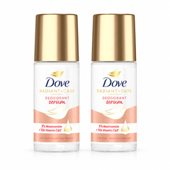 Dove Radiant + Care Vitamin C & E Deodorant Serum Roll-On 45 ml — 2 bottles on white
