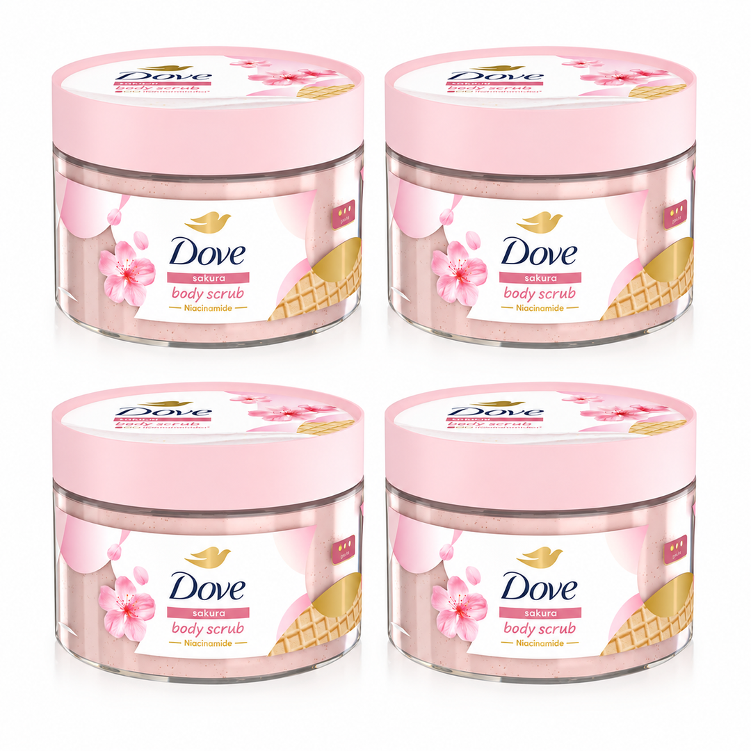 Dove Sakura Body Scrub with Niacinamide 280 g — 4 jars on white