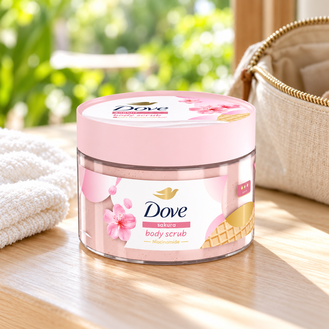 Dove Sakura Body Scrub with Niacinamide 280 g — single-unit lifestyle photograph