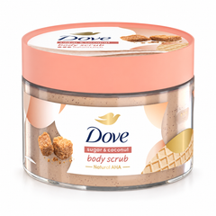 Dove Sugar & Coconut Body Scrub with Natural AHA 280 g — 1 jar on white