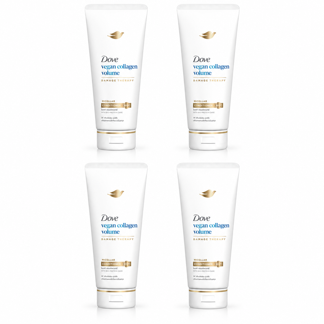 Dove Vegan Collagen Volume Micellar Conditioner 350 ml — 4 tubes on white