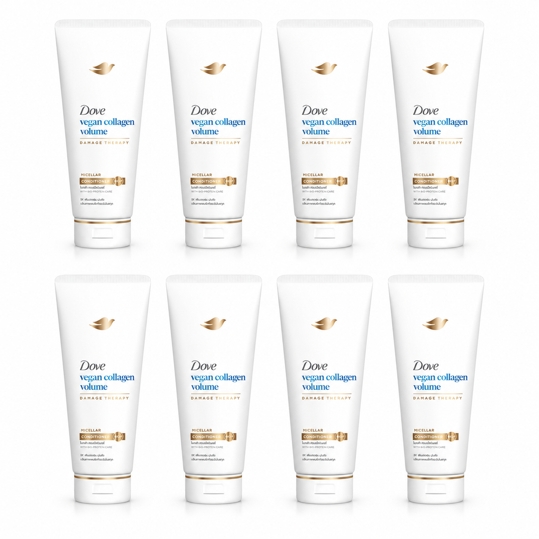 Dove Vegan Collagen Volume Micellar Conditioner 350 ml — 8 tubes on white
