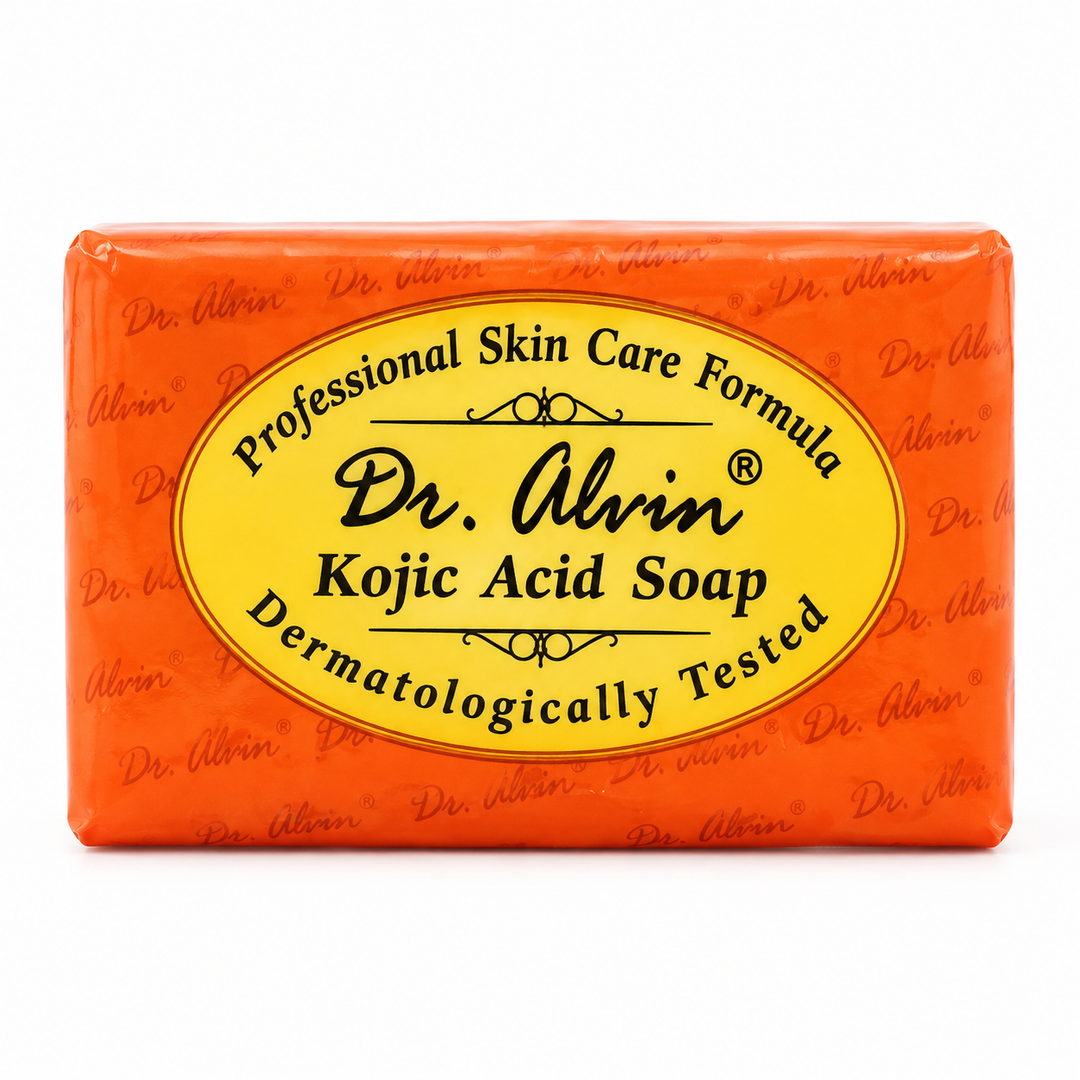 Dr. Alvin Kojic Acid Soap bar and packaging on white background