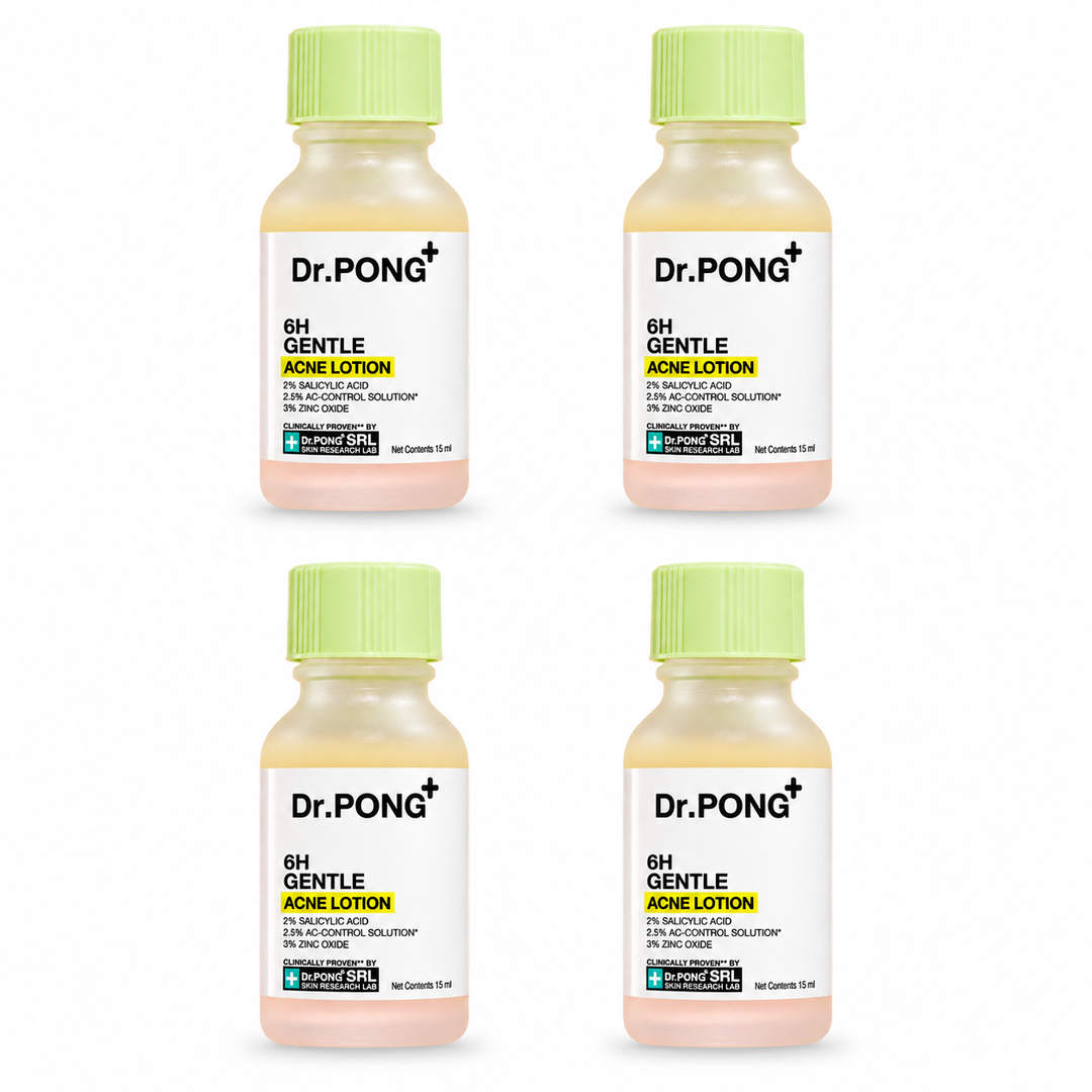 Dr.PONG 6H Gentle Acne Lotion 15 ml – 4 Bottles on white background