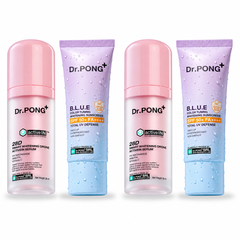 Dr.PONG activeIN 28D Smart Whitening Drone Serum 30 ml + B.L.U.E Sunscreen 25 g | Set – 2 Sets on white background