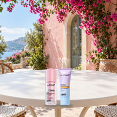Dr.PONG Dr.PONG activeIN 28D Smart Whitening Drone Serum 30 ml + B.L.U.E Sunscreen 25 g | Set lifestyle photo with product