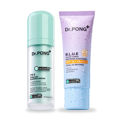 Dr.PONG Dr.PONG activeIN 711 Poreless Blurring Serum 30 ml + B.L.U.E Sunscreen 25 g | Set on white background