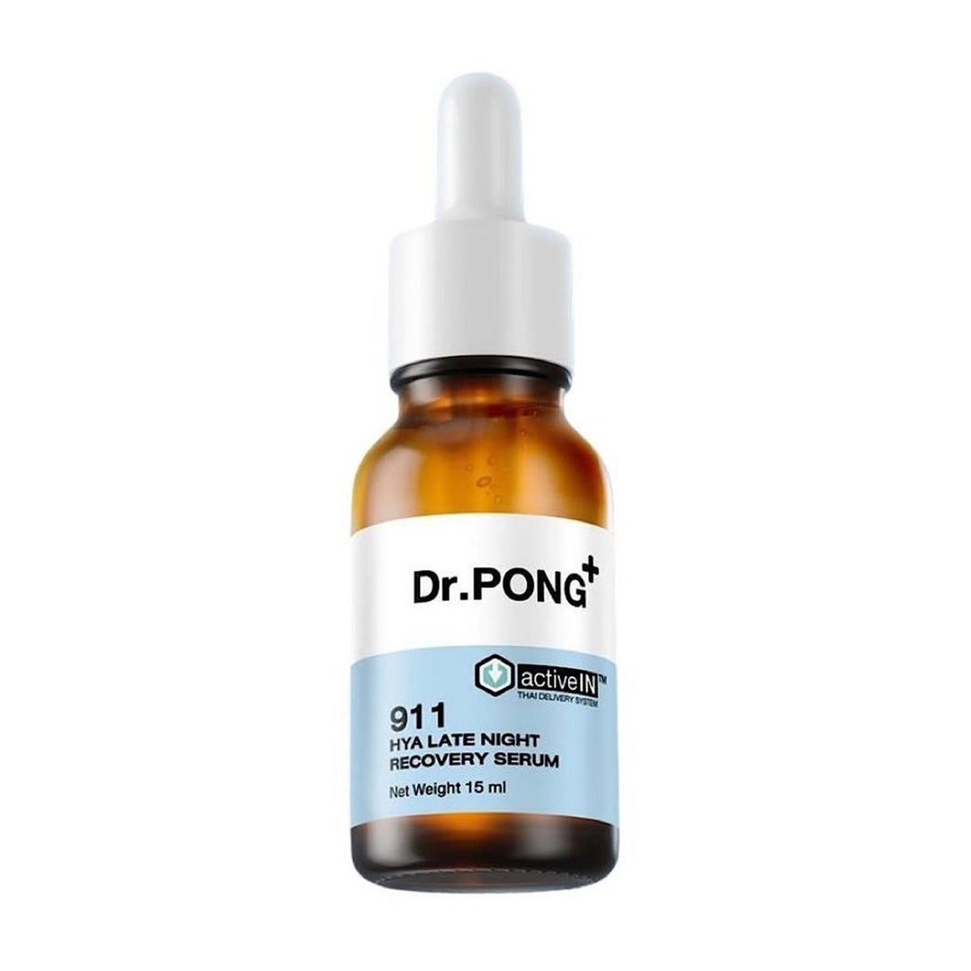Dr.PONG activeIN 911 HYA Late Night Recovery 15 ml bottle on a pure white background